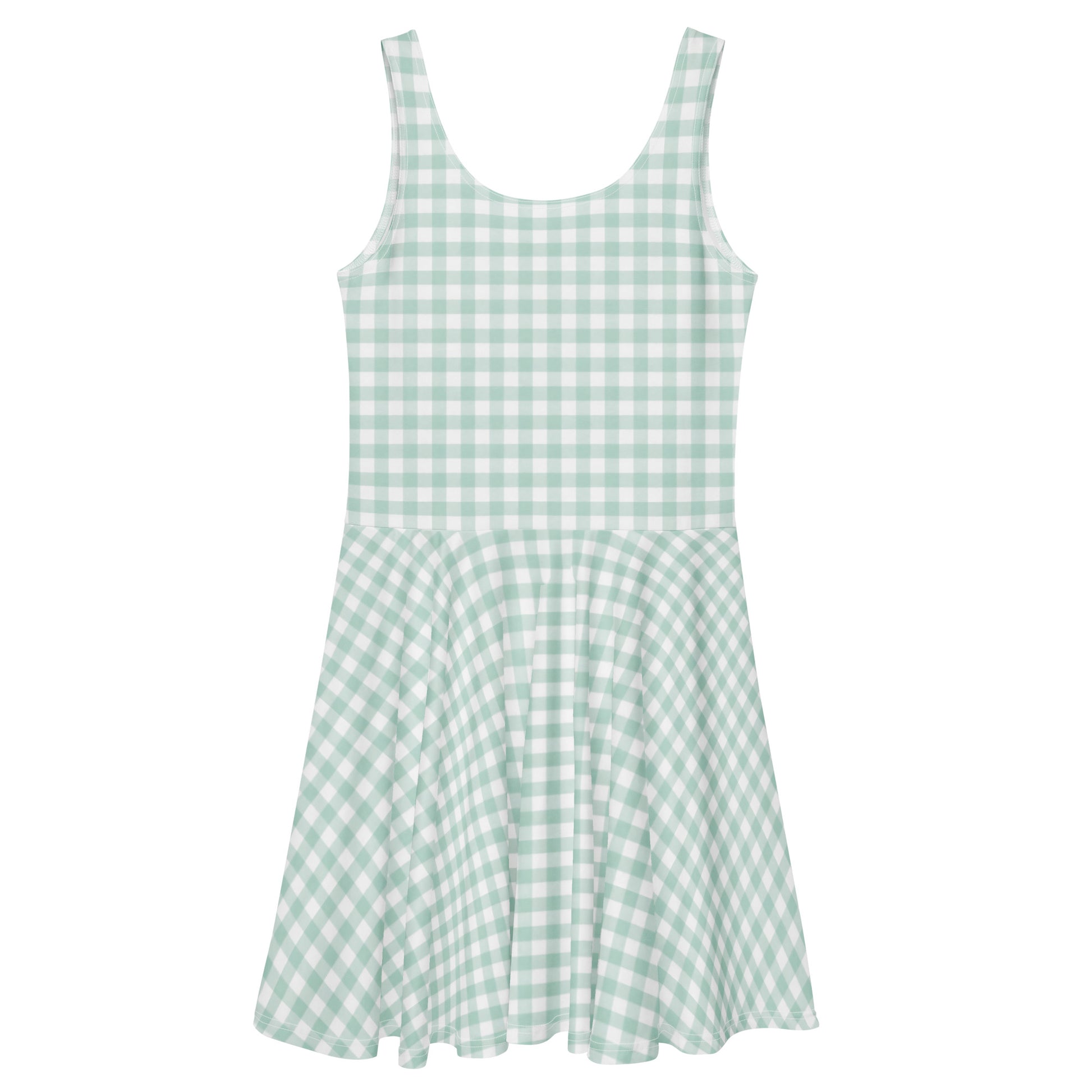 Pastel green and white gingham 1950s vintage-style swing dress.