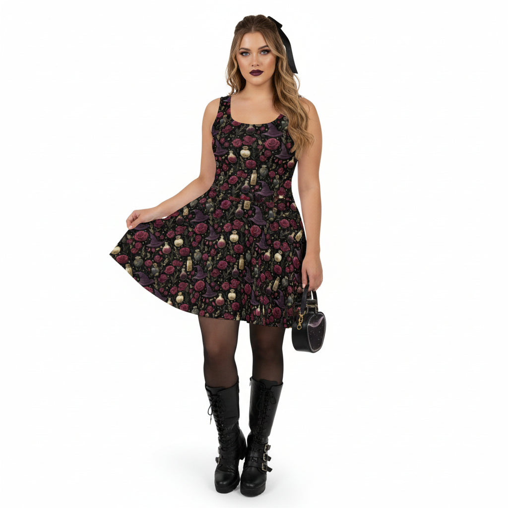 Woman wearing a floral dress with a white background