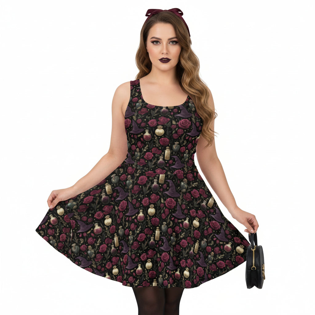 Woman wearing a floral dress with a white background