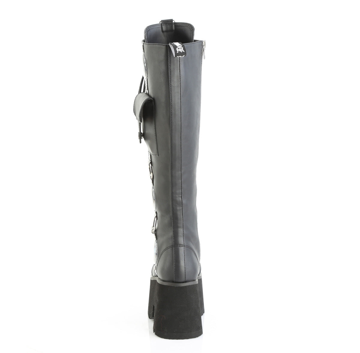 Black knee-high platform boots with LED light-up side panels and chunky heels.