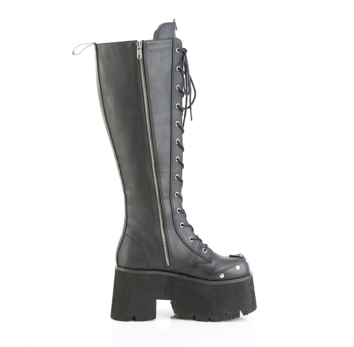 Black knee-high platform boots with LED light-up side panels and chunky heels.