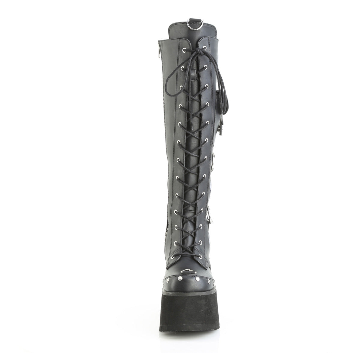 Black knee-high platform boots with LED light-up side panels and chunky heels.