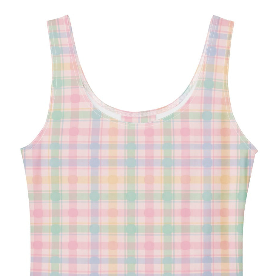 Pastel pink and green gingham 1950s vintage style swing dress.