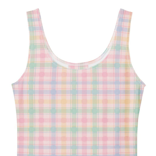 Pastel pink and green gingham 1950s vintage style swing dress.