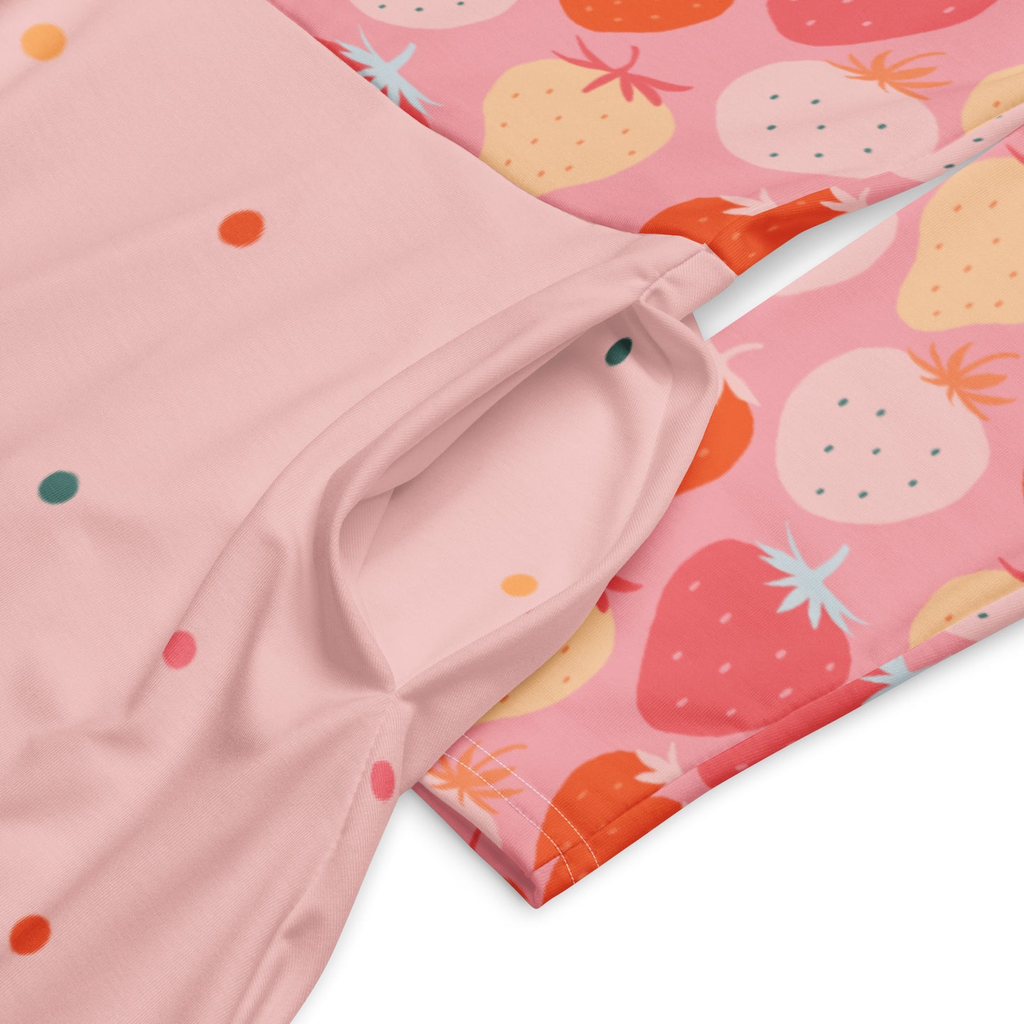 pink and red strawberry print long sleeve pin up dress with pockets