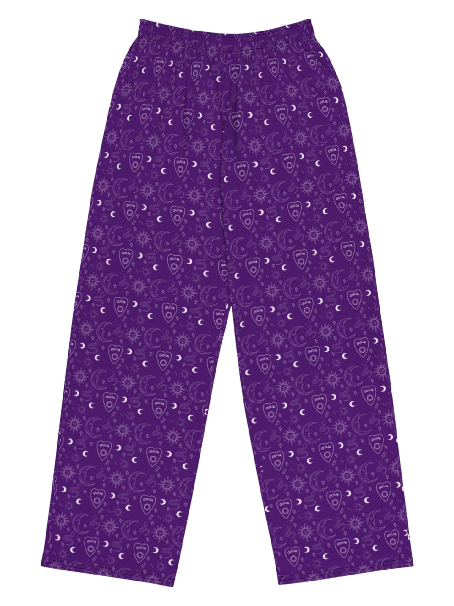 purple Whimsigoth wide leg lounge pants with celestial moon and sun print.