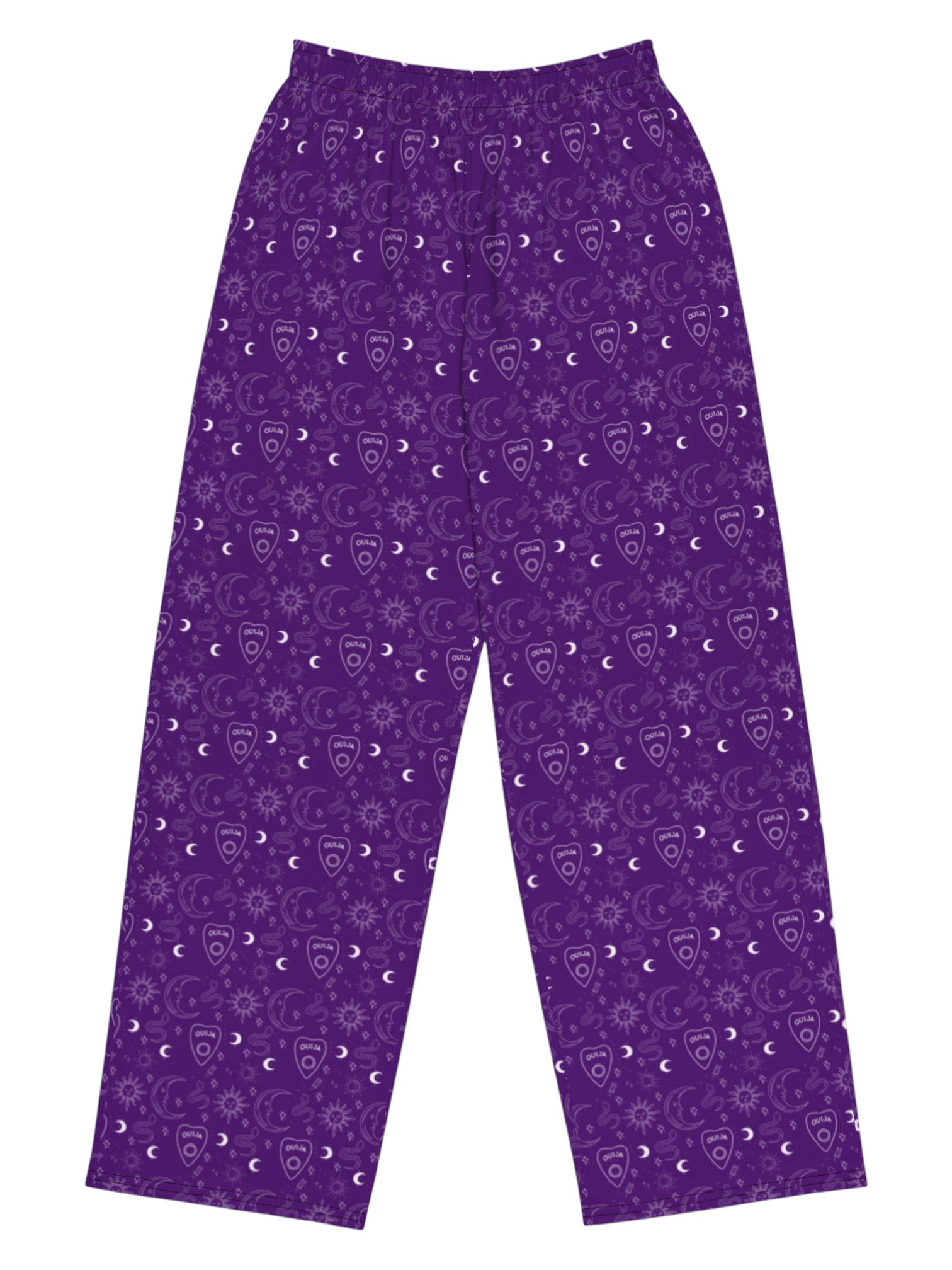 purple Whimsigoth wide leg lounge pants with celestial moon and sun print.