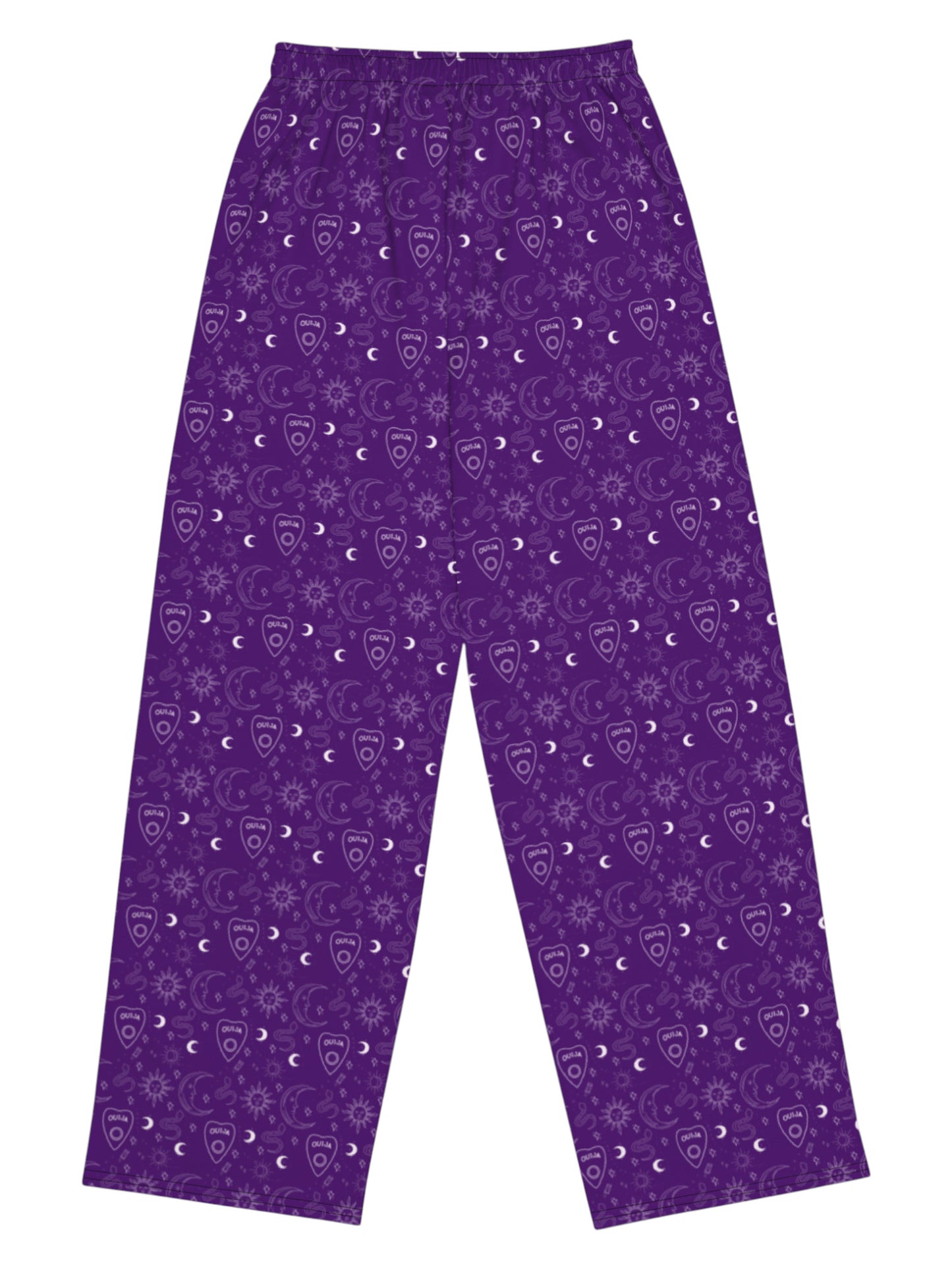 purple Whimsigoth wide leg lounge pants with celestial moon and sun print.