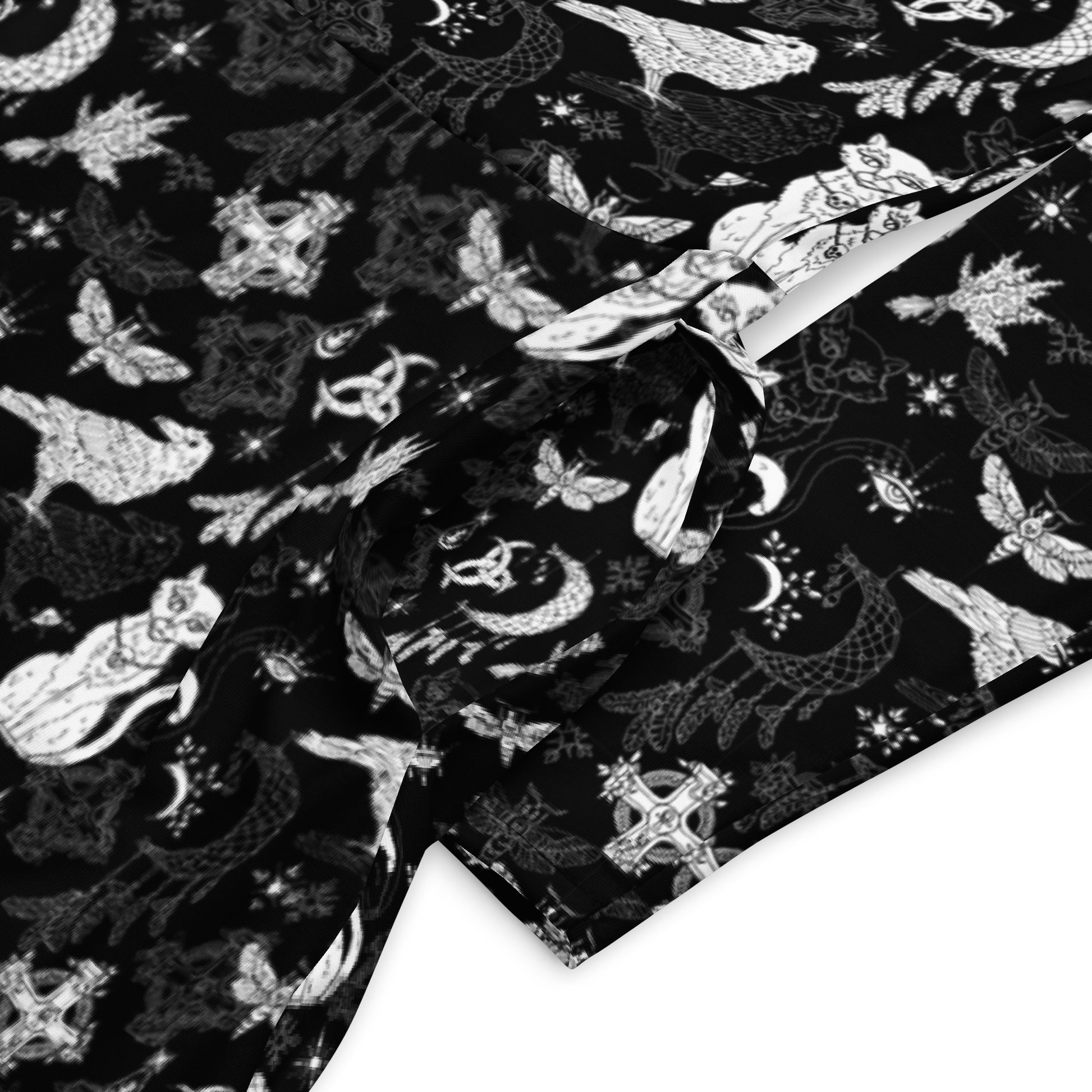 Whimsigoth goth long sleeve midi dress with pockets and witchy cat print.