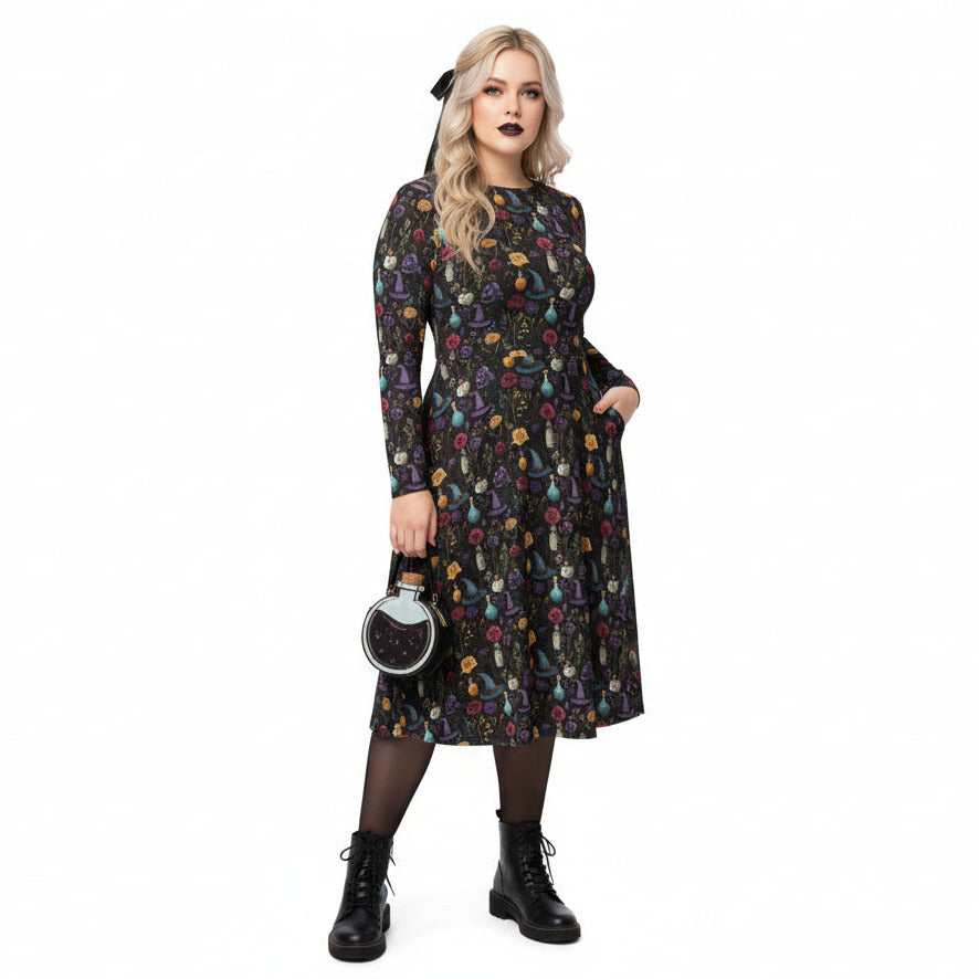 Woman wearing a floral dress with a white background