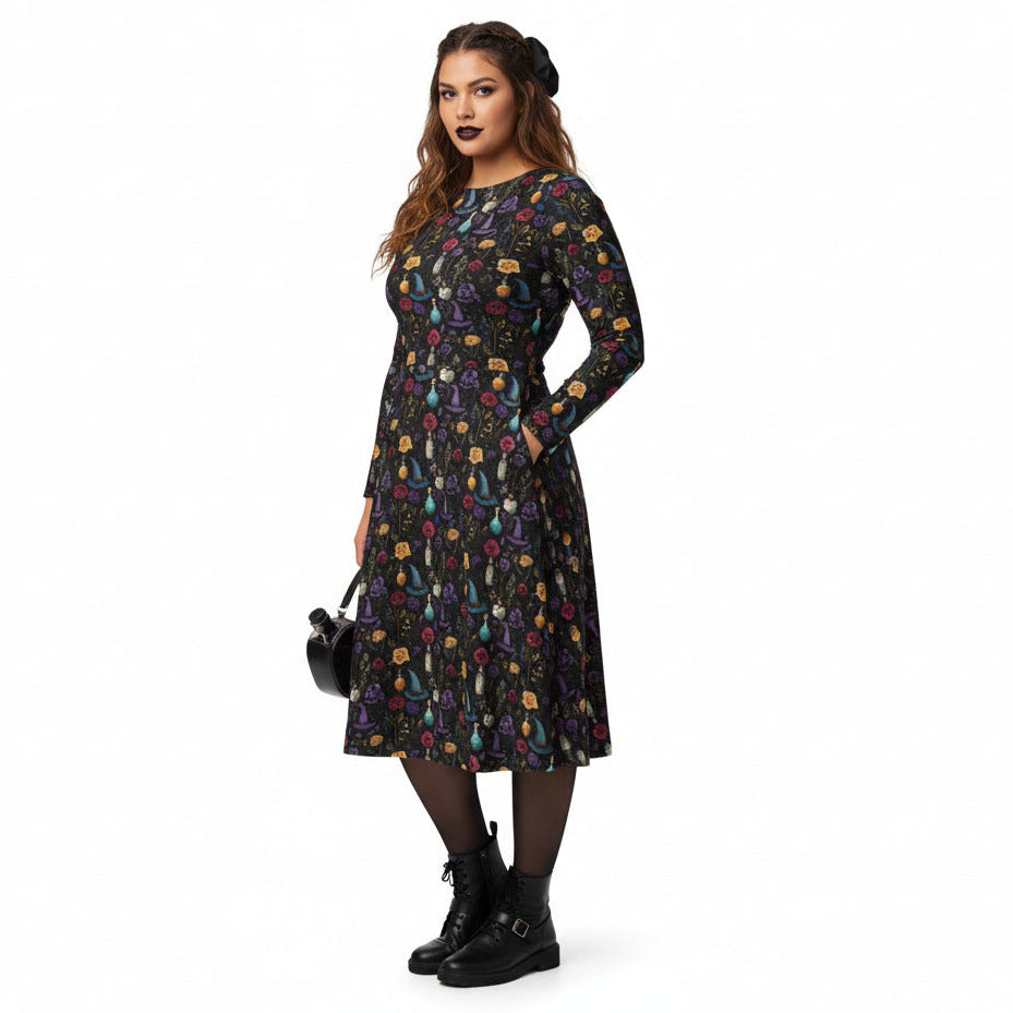 Woman wearing a floral dress with a white background