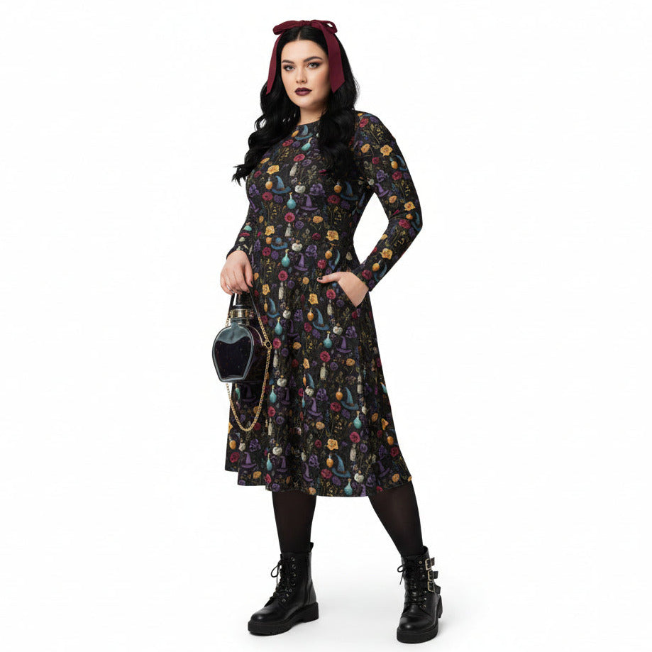 Woman wearing a floral dress with a white background