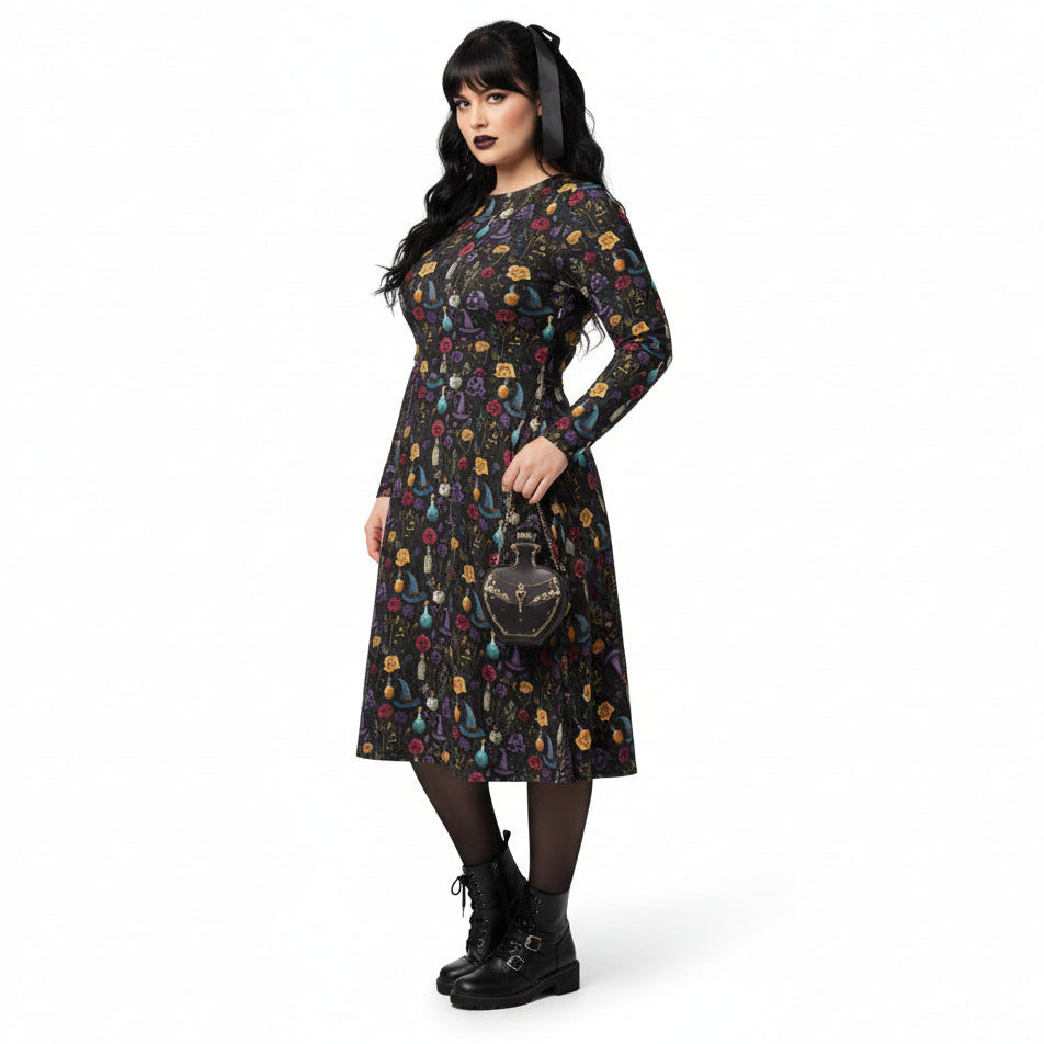 Woman wearing a floral dress with a white background