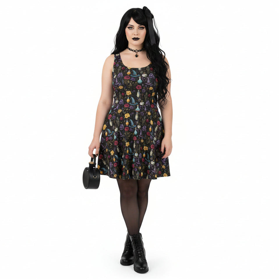 Woman wearing a floral dress with a white background