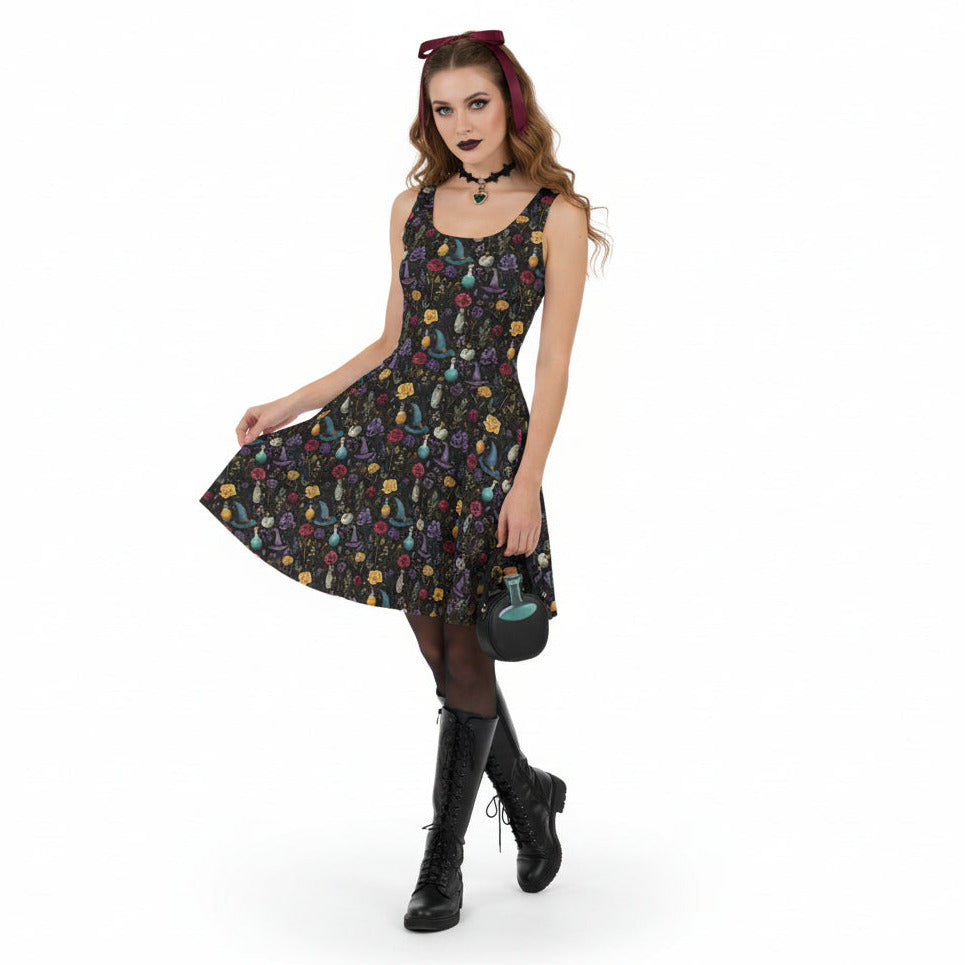 Woman wearing a floral dress with a white background