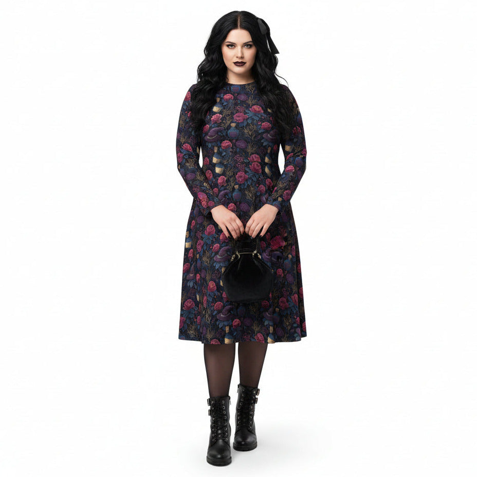 Woman wearing a floral dress with a white background