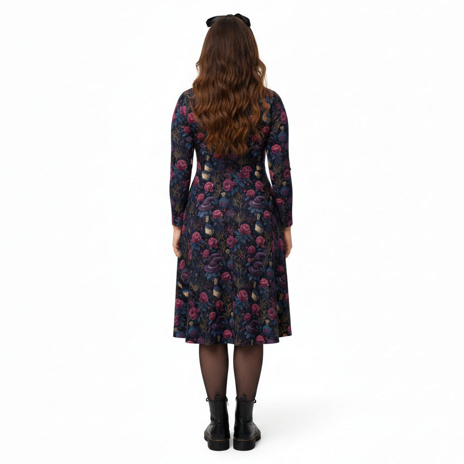 Woman wearing a floral dress with a white background