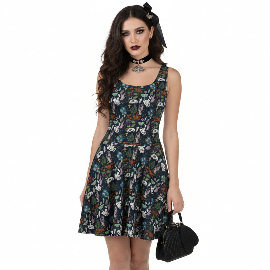 Woman wearing a floral dress with a white background